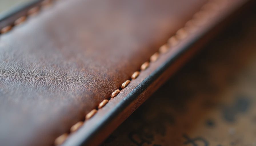 Close-up of quality leather belt stitching and edge finishing