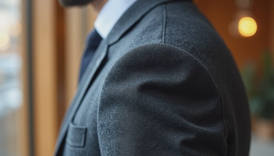 Side view demonstrating correct jacket shoulder seam alignment and fit