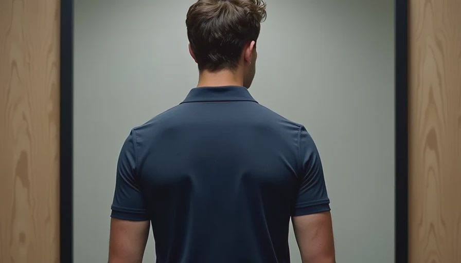 Properly fitted men's navy polo shirt