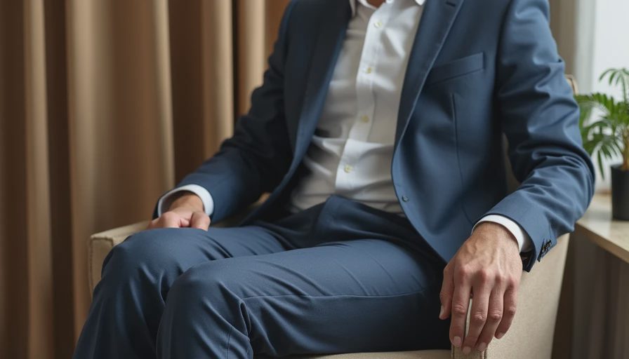 Proper suit fit demonstration while seated