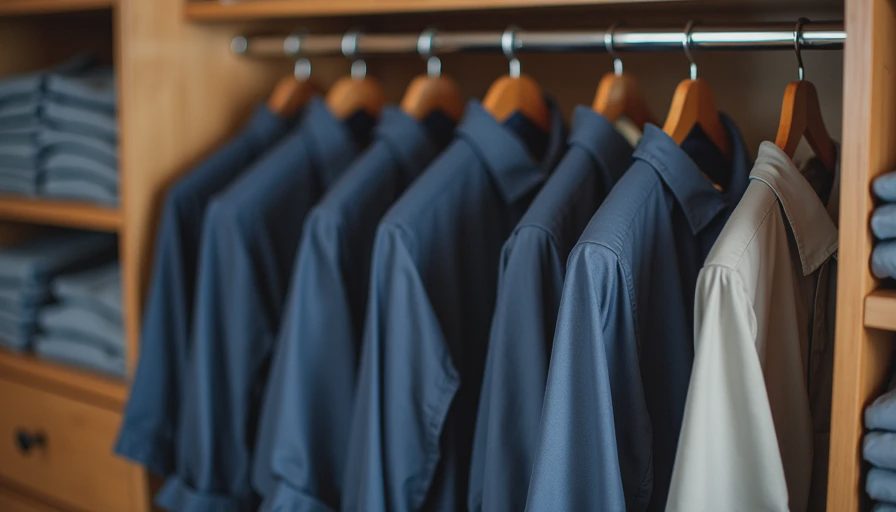 Organized closet section with reliable non-returned classic menswear