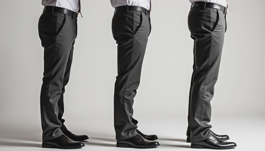 Visual comparison of no-break, half-break, and full-break trouser styles