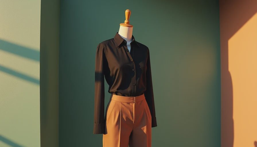 Visual context for black shirt and brown pants